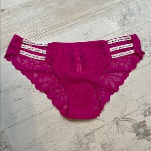 Pink Victoria's Secret Pink Lace Logo Strap Cheekster Panties Size Medium